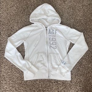 A&F Faded White Full Zip Hoodie